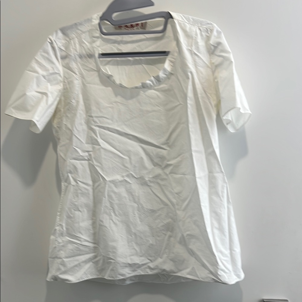 Marni White Ruffled Bib Collar Short Sleeve Blouse